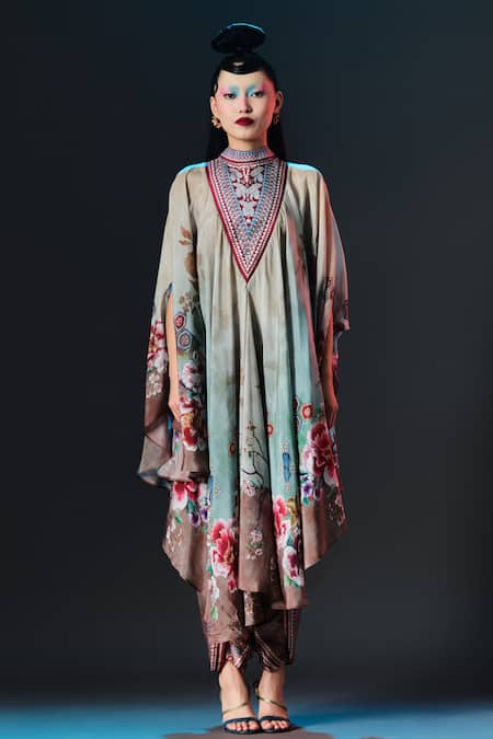 Rajdeep Ranawat Sonth Pant Beige Sage Printed Dhoti Pant 