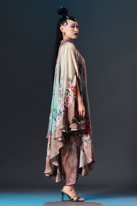 Buy_Rajdeep Ranawat_Beige Modal, Satin Sonth Sage Printed Dhoti _Online_at_Aza_Fashions