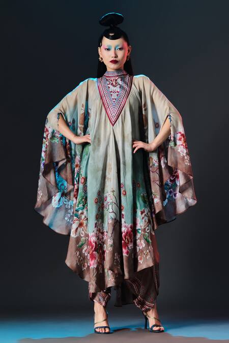 Rajdeep Ranawat_Beige Modal, Satin Sonth Sage Printed Dhoti _at_Aza_Fashions