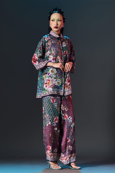 Rajdeep Ranawat Maizah Shirt Multi Print Silk Crop Shirt 