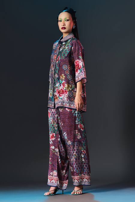 Buy_Rajdeep Ranawat_Silk Embroidery Collared Maizah Multi Print Crop _Online_at_Aza_Fashions
