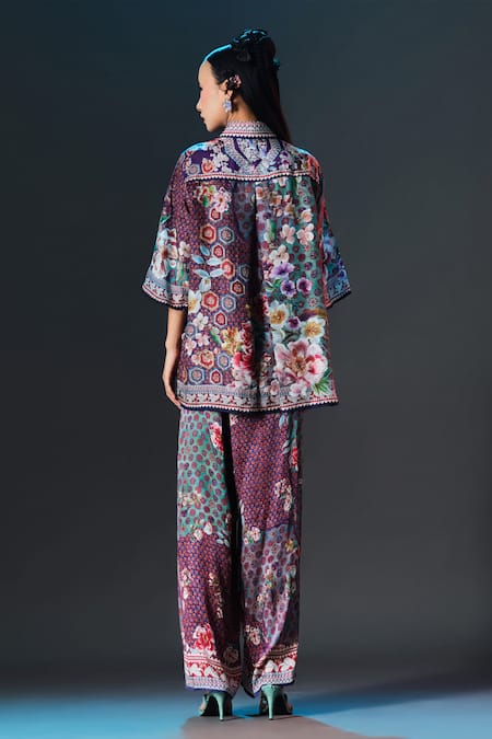 Rajdeep Ranawat Maizah Shirt Multi Print Silk Crop Shirt 