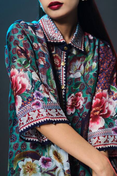 Buy_Rajdeep Ranawat_Silk Embroidery Collared Maizah Multi Print Crop 