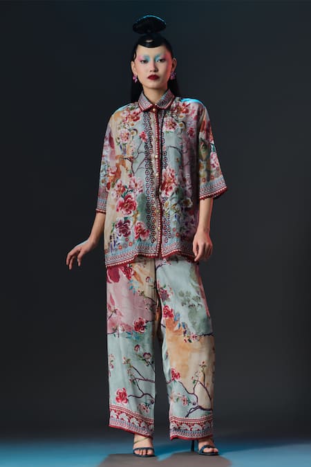 Rajdeep Ranawat Maizah Shirt Floral Print Silk Crop Shirt 