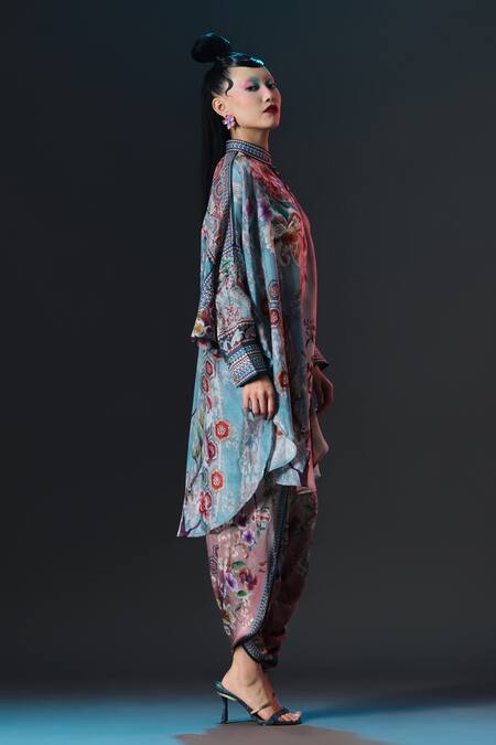 Rajdeep Ranawat_Silk Embroidery Mandarin Collar Mabel Floral Print _Online_at_Aza_Fashions