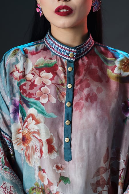 Shop_Rajdeep Ranawat_Silk Embroidery Mandarin Collar Mabel Floral Print _Online_at_Aza_Fashions
