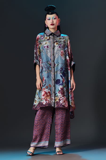 Rajdeep Ranawat Kamara Shirt Kurta Floral Printed Silk Shirt Kurta 