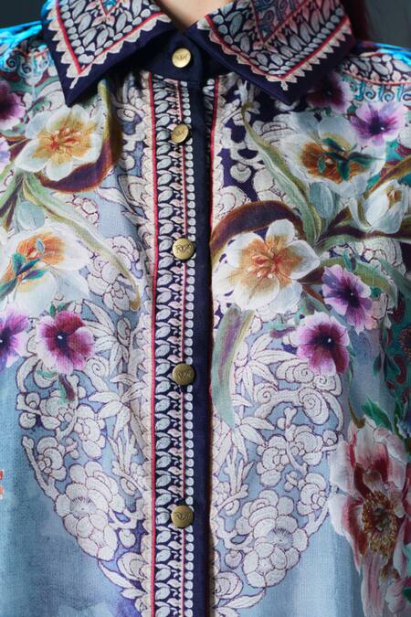 Buy_Rajdeep Ranawat_Slate Silk Collared Kamara Floral Printed 