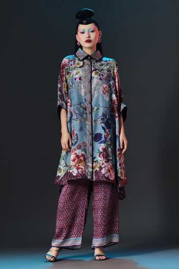 Buy_Rajdeep Ranawat_Blue Modal, Satin Permaz Slate Printed _Online_at_Aza_Fashions