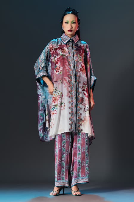 Rajdeep Ranawat Kamara Shirt Kurta Floral Print Silk Shirt Kurta 