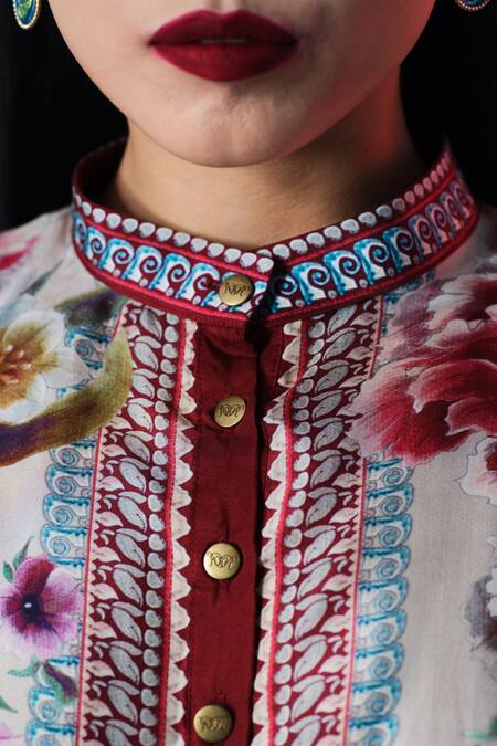 Buy_Rajdeep Ranawat_Beige Silk Bandeau Neck Chanel Collar _Online_at_Aza_Fashions