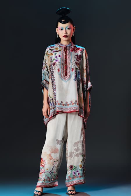 Rajdeep Ranawat Chanel Tunic Beige Silk Band Collar Tunic 