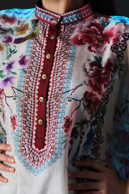 Buy_Rajdeep Ranawat_Beige Silk Bandeau Neck Chanel Collar 