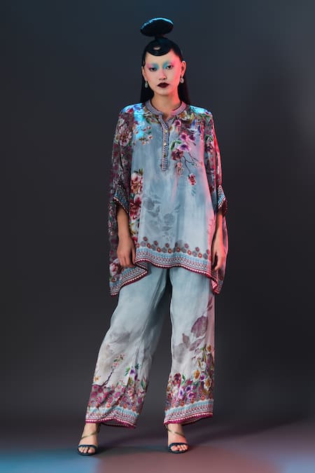 Rajdeep Ranawat Chanel Tunic Floral Print Silk Band Collar Tunic 