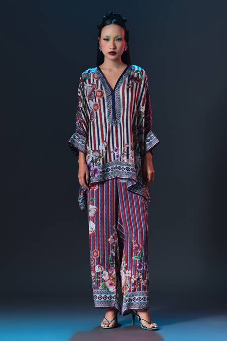 Rajdeep Ranawat_Multi Color Silk V-neck Chanel V _Online_at_Aza_Fashions