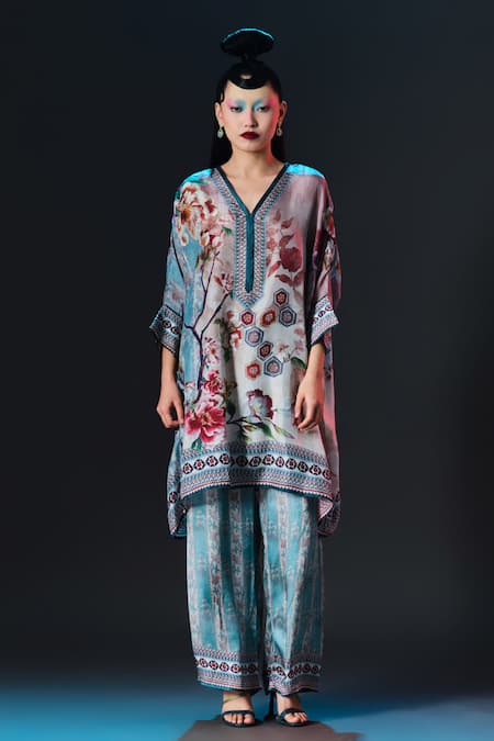 Rajdeep Ranawat Chanel Tunic Floral Print Silk V Neck Tunic 