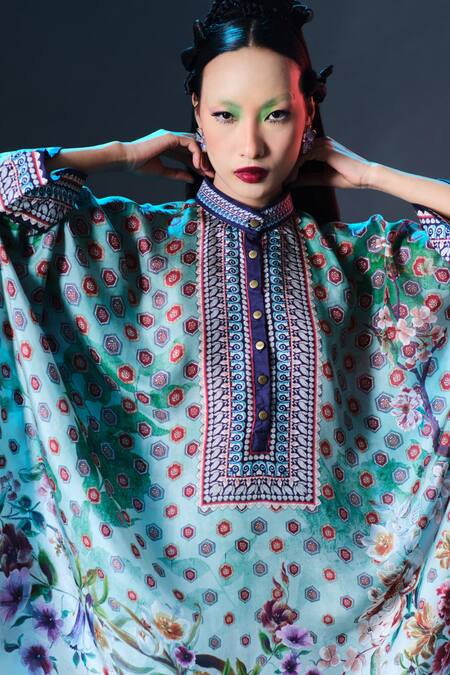 Buy_Rajdeep Ranawat_Mint Silk Chanel Blue Designer Band Collar 