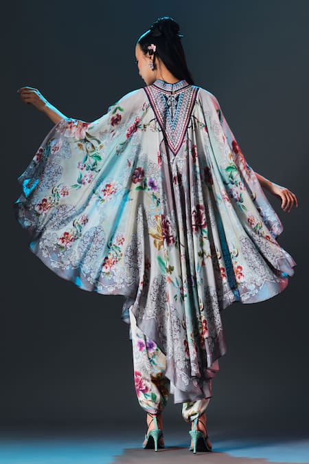 Rajdeep Ranawat Farah Dress Beige & Sage Draped Circular Kaftan Dress 