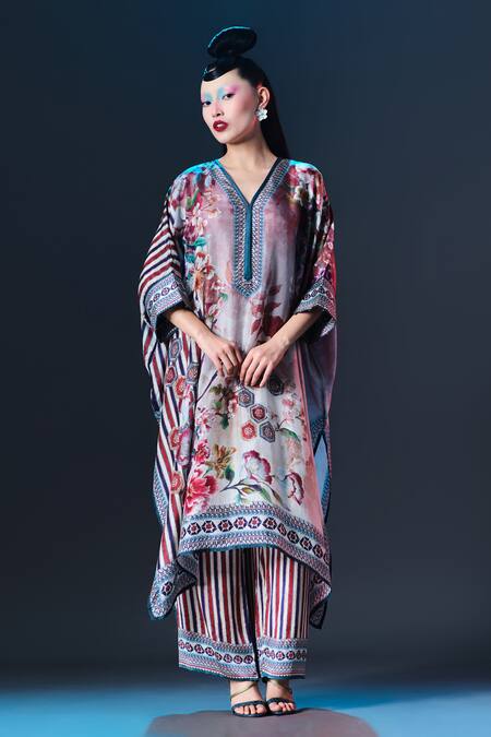 Buy_Rajdeep Ranawat_Multi Color Silk V-neck Printed _Online_at_Aza_Fashions