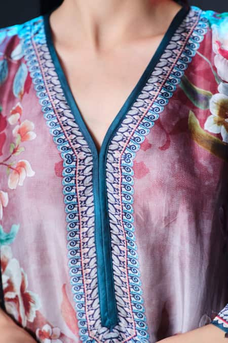 Shop_Rajdeep Ranawat_Multi Color Silk V-neck Printed _Online_at_Aza_Fashions