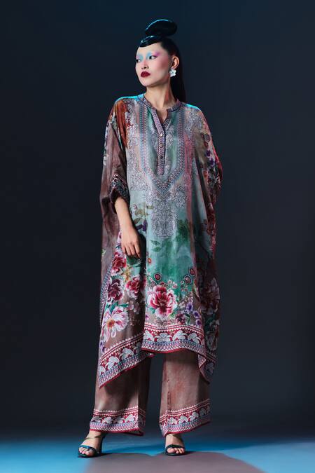 Shop_Rajdeep Ranawat_Brown Modal, Satin Permaz Caramel Printed _Online_at_Aza_Fashions