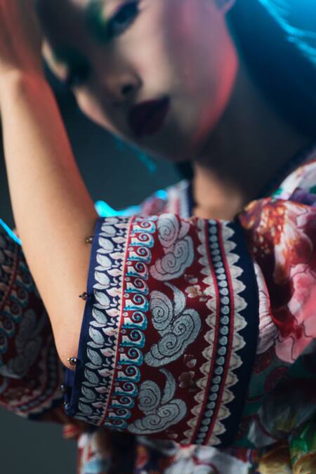 Rajdeep Ranawat_Multi Color Silk V-neck Printed _Online_at_Aza_Fashions