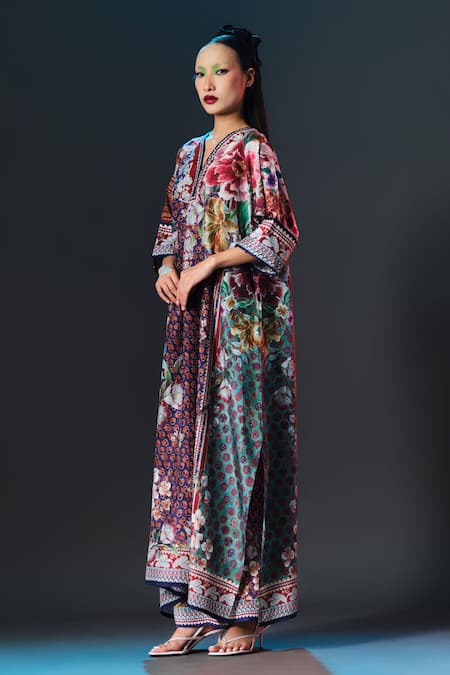 Buy_Rajdeep Ranawat_Multi Color Silk V-neck Printed _Online_at_Aza_Fashions