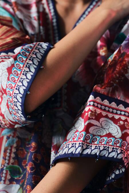 Shop_Rajdeep Ranawat_Multi Color Silk V-neck Printed _Online_at_Aza_Fashions