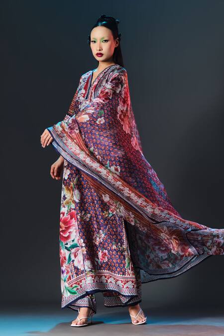 Buy_Rajdeep Ranawat_Multi Color Silk V-neck Printed 