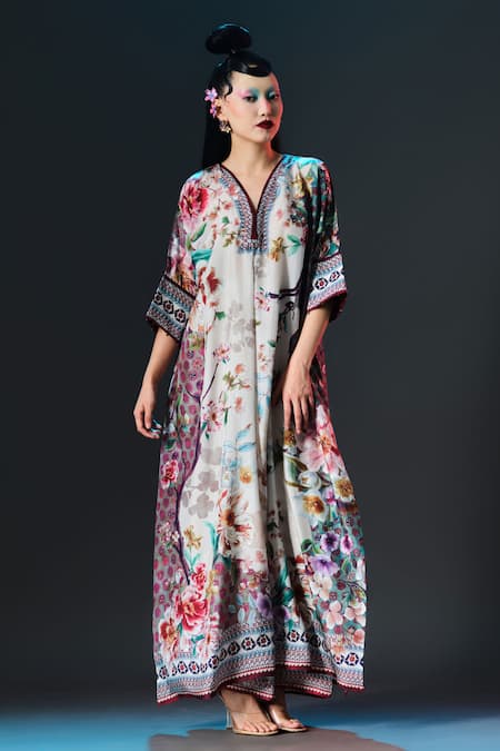Rajdeep Ranawat Banera Kimono Tunic Floral Printed Silk Kimono Tunic 
