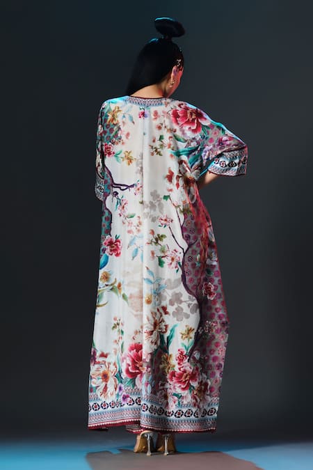 Rajdeep Ranawat Banera Kimono Tunic Floral Printed Silk Kimono Tunic 