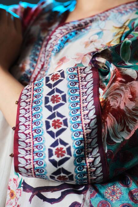 Shop_Rajdeep Ranawat_Beige Silk V-neck Banera Floral Printed 