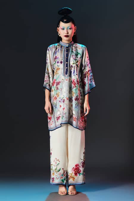 Rajdeep Ranawat Ghazal Tunic Floral Silk Guzette Sleeve Tunic 