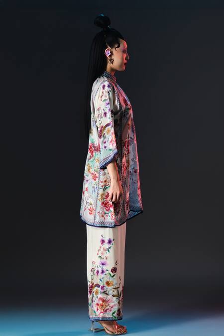 Buy_Rajdeep Ranawat_Beige Modal, Satin Permaz Floral Print _Online_at_Aza_Fashions
