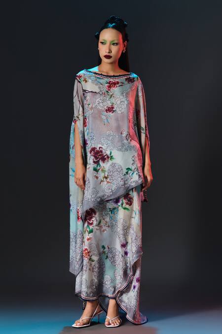 Rajdeep Ranawat_Beige Silk Kamini Printed Side Tuck Up _Online_at_Aza_Fashions