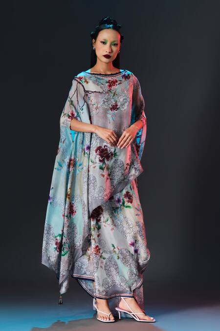 Shop_Rajdeep Ranawat_Beige Silk Kamini Printed Side Tuck Up _Online_at_Aza_Fashions