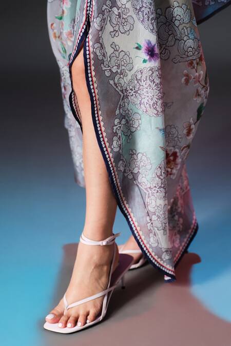 Rajdeep Ranawat_Beige Silk Kamini Printed Side Tuck Up _at_Aza_Fashions