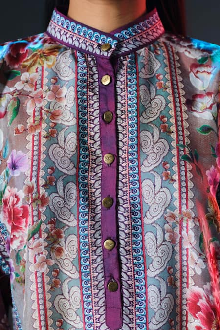 Rajdeep Ranawat_Multi Color Silk Collared Printed Ghazala Tunic _Online_at_Aza_Fashions