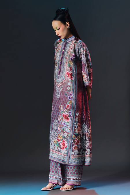 Buy_Rajdeep Ranawat_Multi Color Silk Collared Printed Ghazala Tunic _Online_at_Aza_Fashions