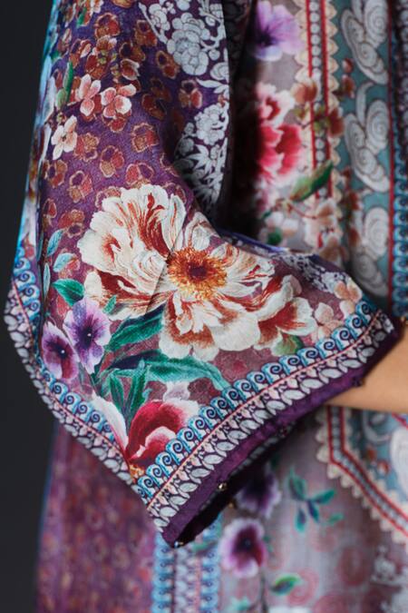 Rajdeep Ranawat_Multi Color Silk Collared Printed Ghazala Tunic _at_Aza_Fashions