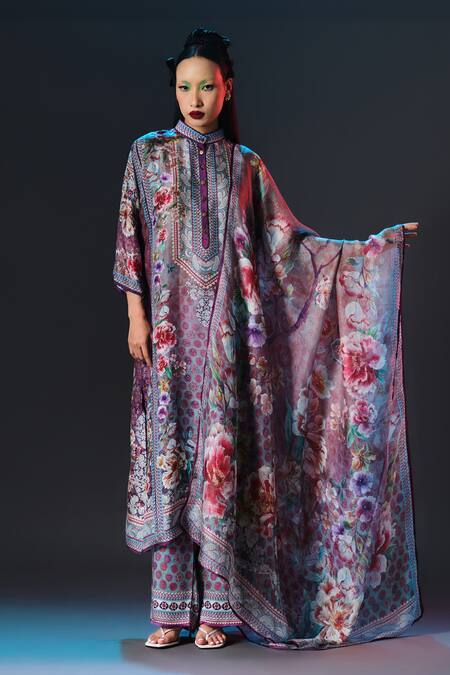 Shop_Rajdeep Ranawat_Multi Color Silk Collared Printed Ghazala Tunic 