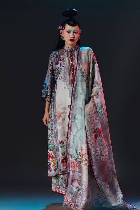 Buy Rajdeep Ranawat Beige Silk Collared Ghazala Floral Print Online at Aza Fashions Buy_Rajdeep Ranawat_Beige Silk Collared Ghazala Floral Print _Online_at_Aza_Fashions