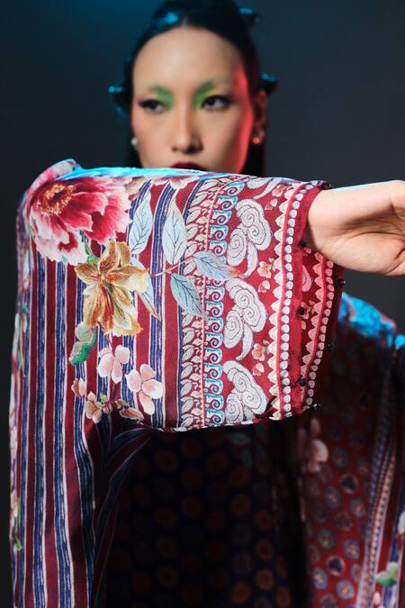 Rajdeep Ranawat_Multi Color Silk, Modal, Satin Insha Printed Top And Draped _Online_at_Aza_Fashions