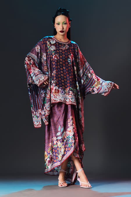 Rajdeep Ranawat Insha Skirt Set Multi Printed Top & Draped Skirt Set 