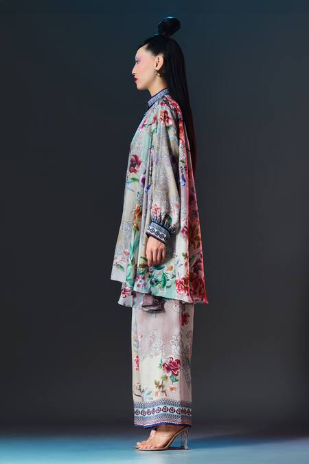 Rajdeep Ranawat_Multi Color Silk Collared Floral Nilofer Tunic _Online_at_Aza_Fashions