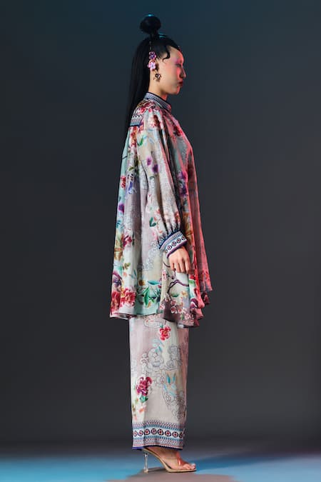 Buy_Rajdeep Ranawat_Multi Color Silk Collared Floral Nilofer Tunic _Online_at_Aza_Fashions