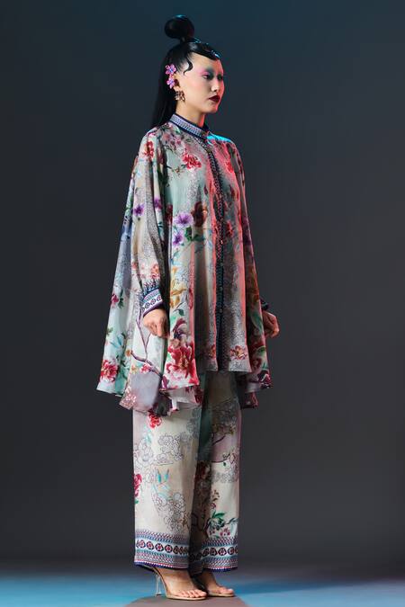 Rajdeep Ranawat_Multi Color Silk Collared Floral Nilofer Tunic _at_Aza_Fashions