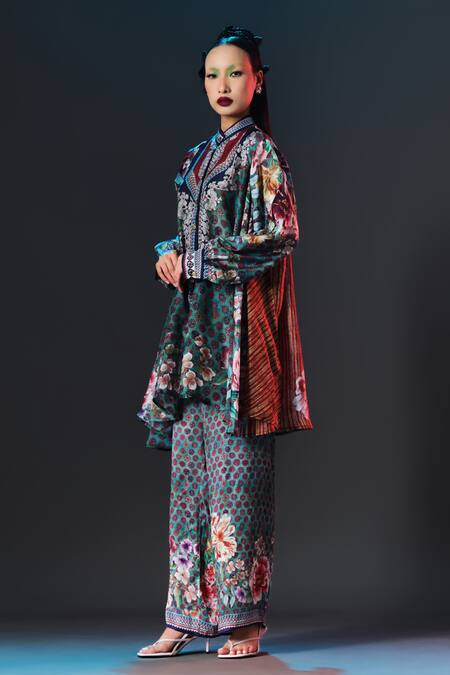 Rajdeep Ranawat_Green Modal, Satin Permaz Printed Jade _Online_at_Aza_Fashions