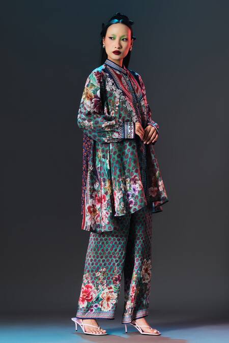 Buy_Rajdeep Ranawat_Green Modal, Satin Permaz Printed Jade _Online_at_Aza_Fashions