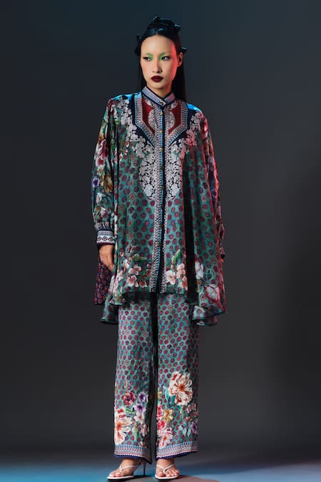 Shop_Rajdeep Ranawat_Green Modal, Satin Permaz Printed Jade _Online_at_Aza_Fashions